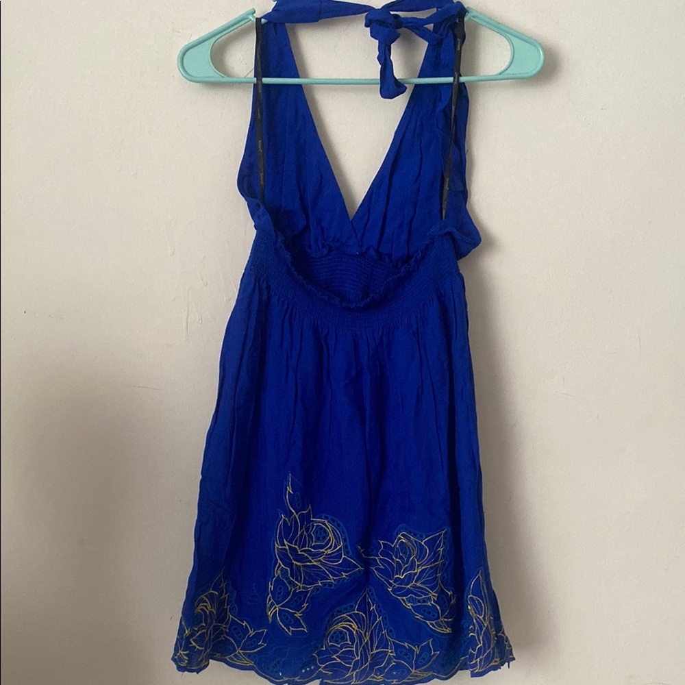 Blue Halter Dress with Gold Accents - Picture 4 of 4